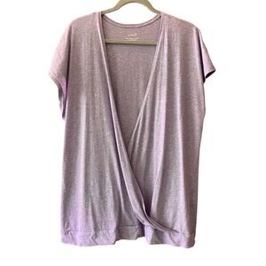 Purejill surplice heathered purple short sleeve pullover top